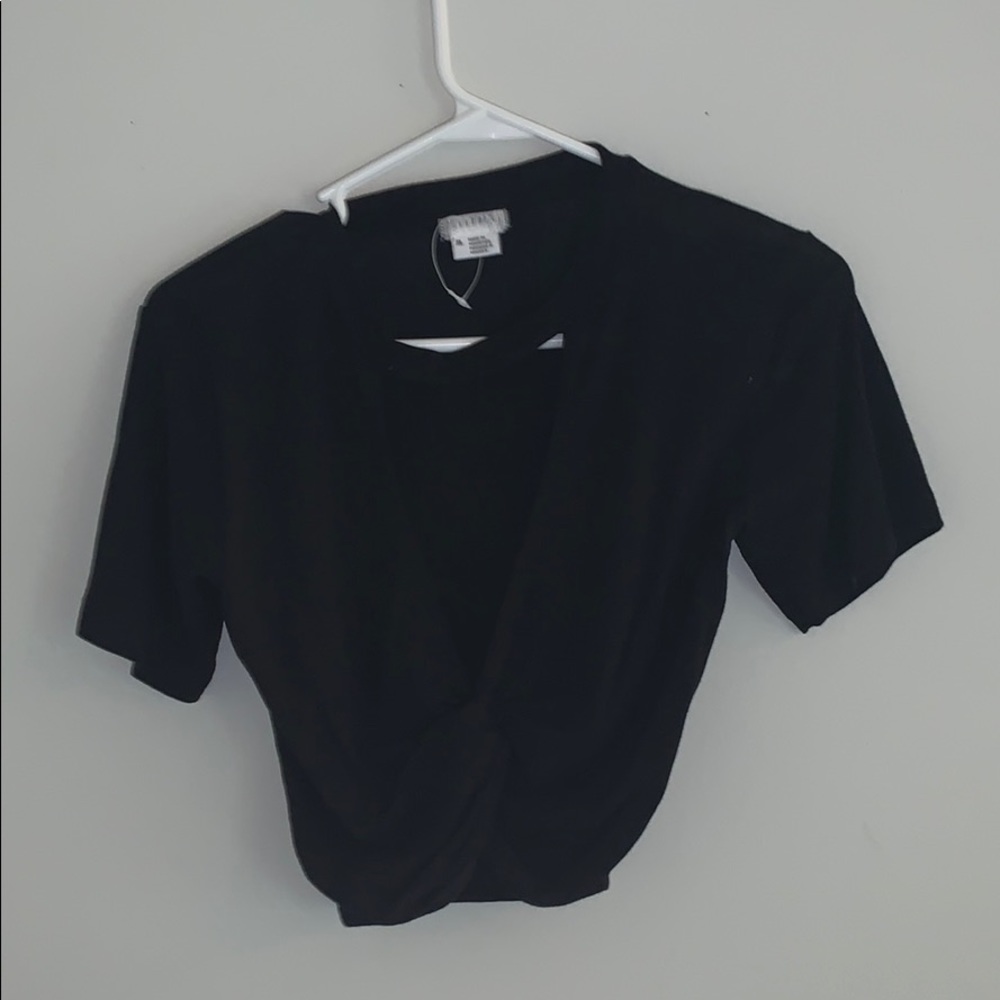 BLACK CROP TOP WITH CHEST CUT OUT